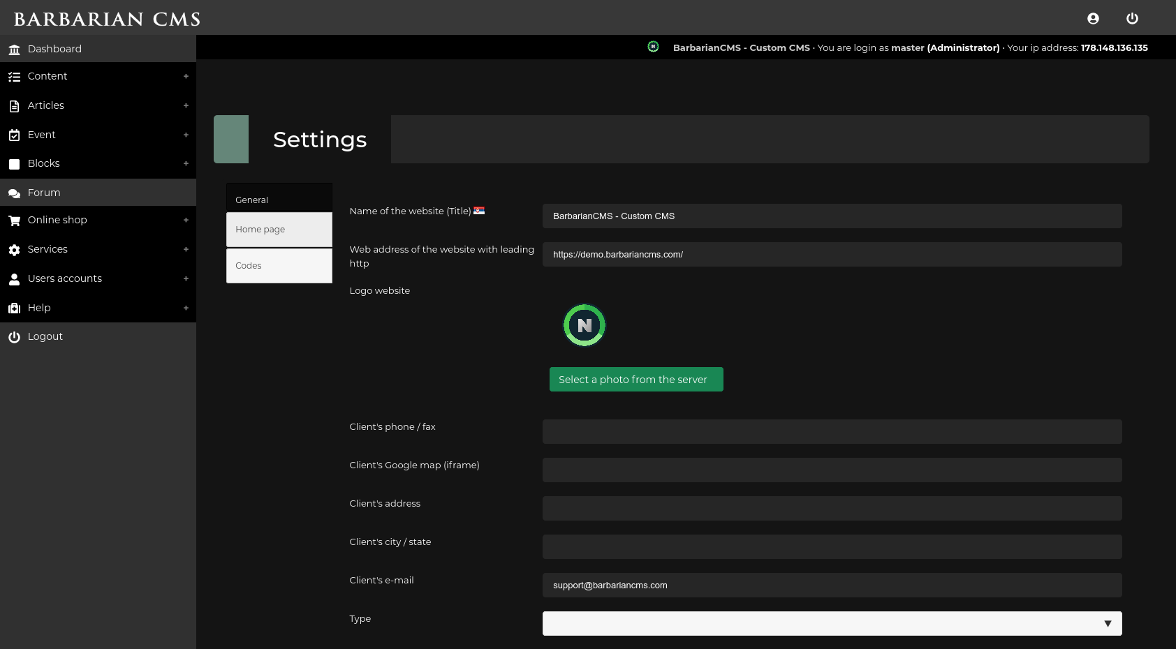 BarbarianCMS LogIn